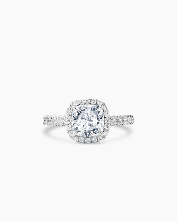 DY Eden Pavé Halo Engagement Ring in Platinum, Cushion