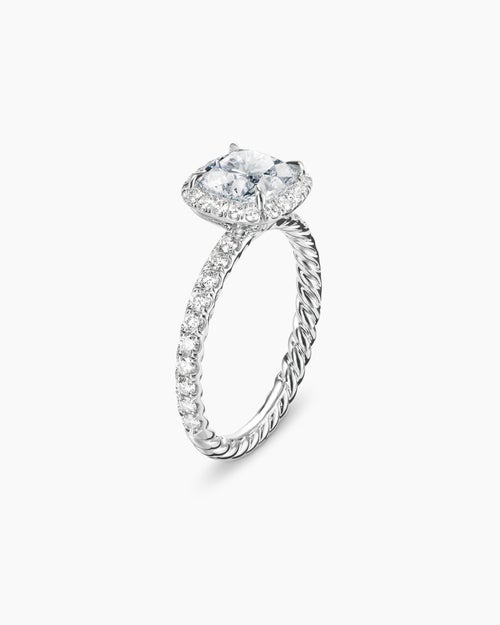 Womens DY Eden Pavé Halo Engagement Ring in Platinum, Cushion