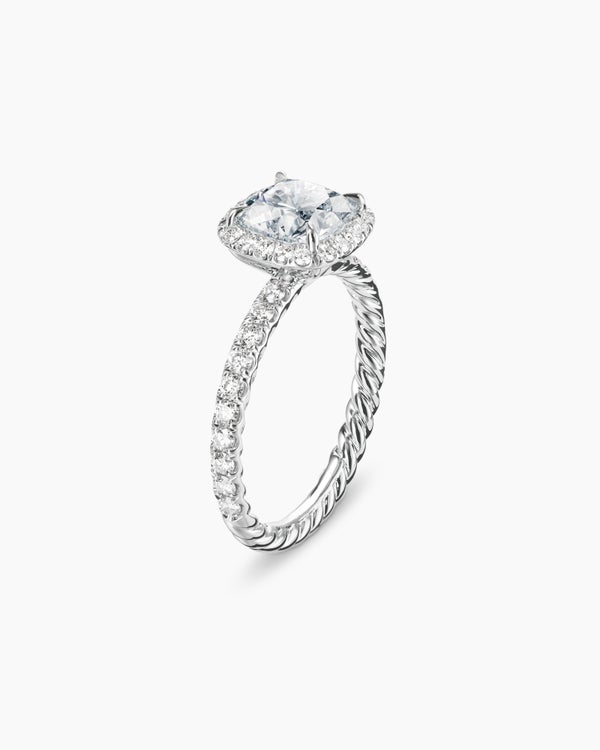DY Eden Pavé Halo Engagement Ring in Platinum, Cushion