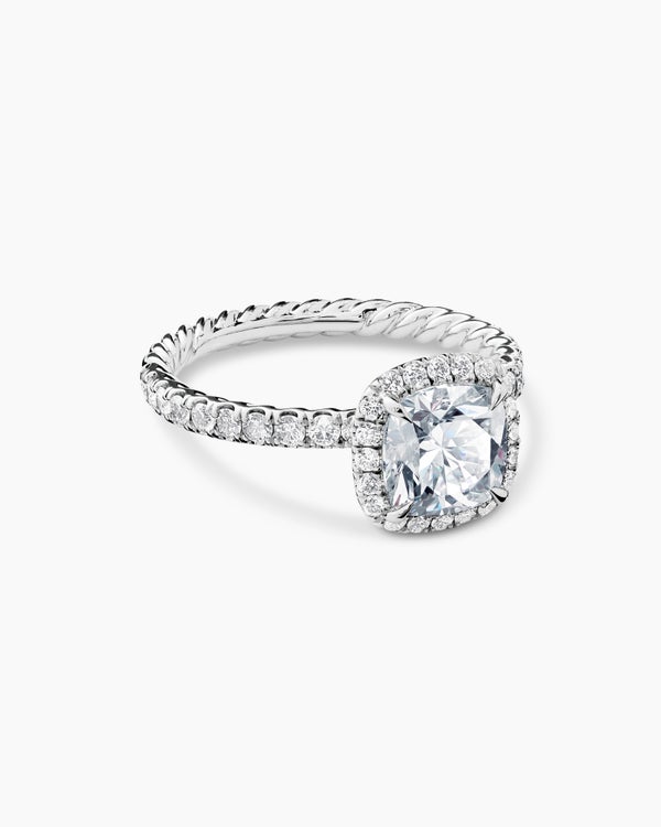 DY Eden Pavé Halo Engagement Ring in Platinum, Cushion
