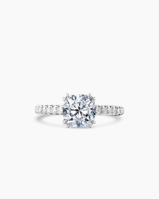 DY Eden Pavé Engagement Ring in Platinum, Cushion Cut