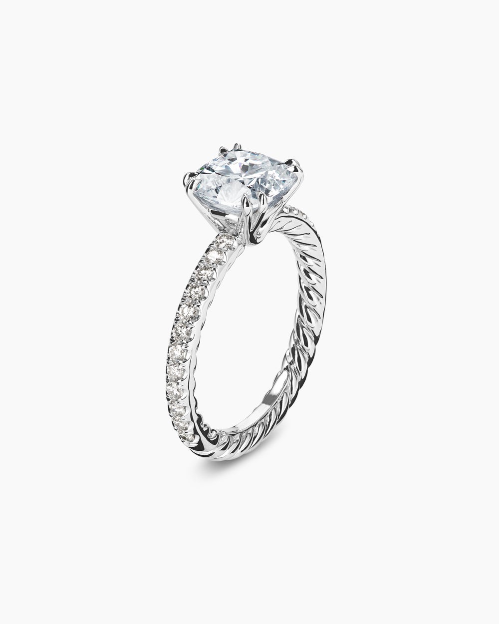 Bague de fiançailles Pavé DY Eden en platine, taille coussin femme