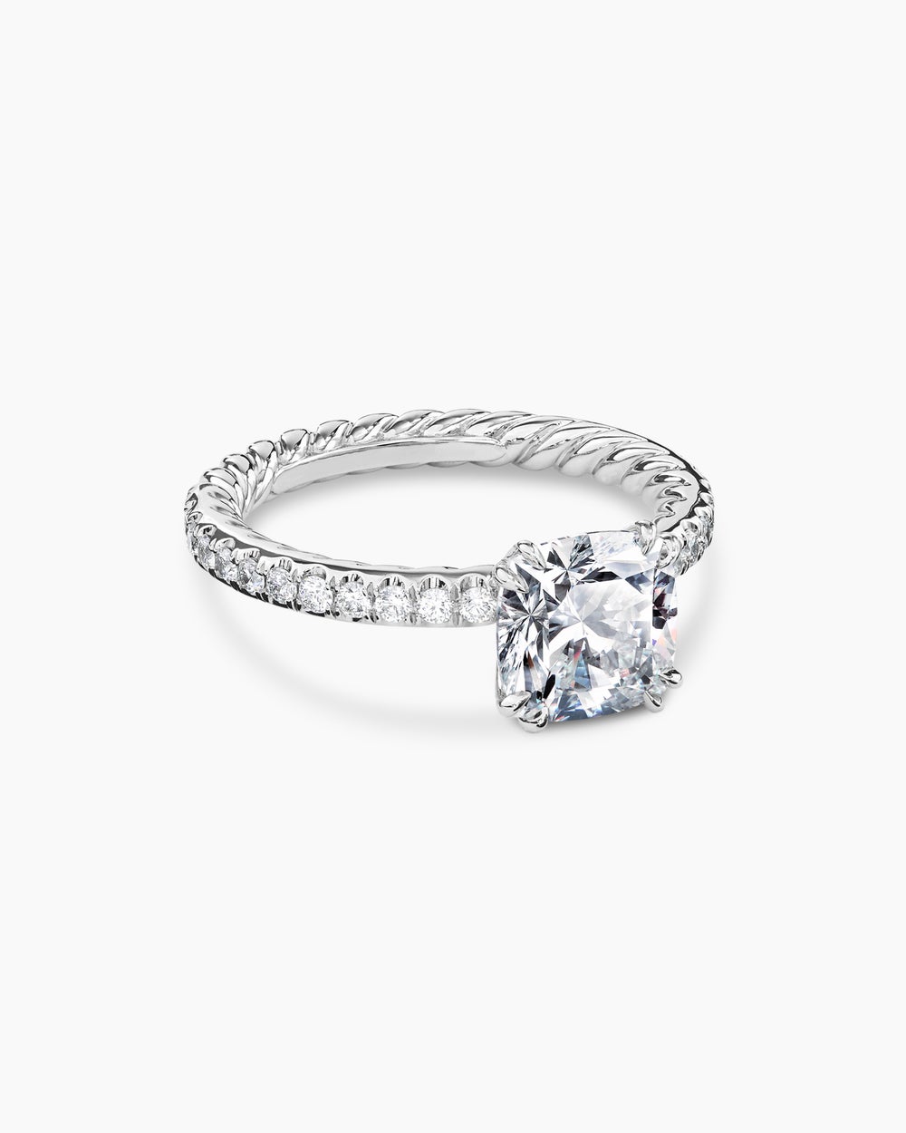 Bague de fiançailles Pavé DY Eden en platine, taille coussin femme