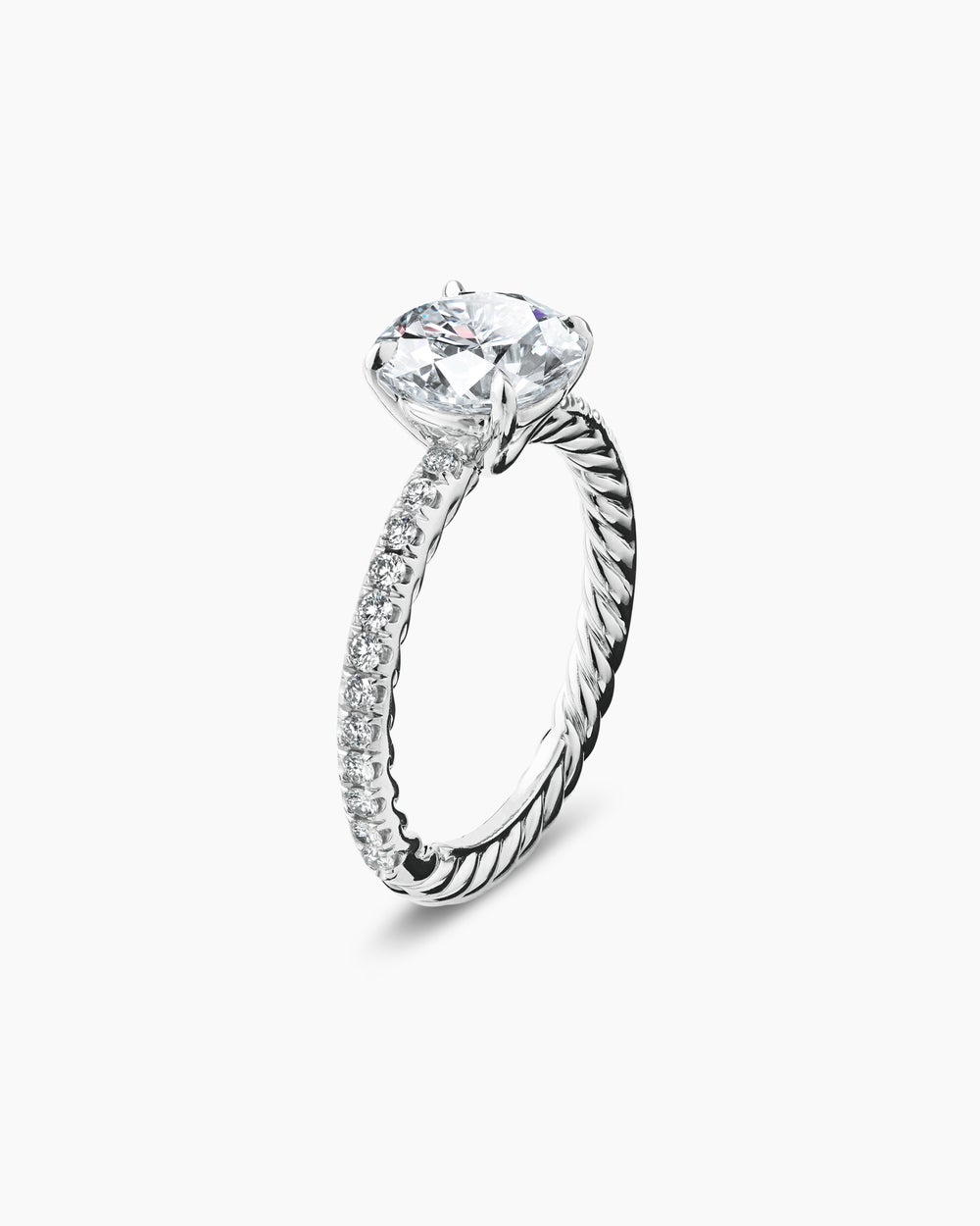 Womens DY Eden Pavé Engagement Ring in Platinum, Round