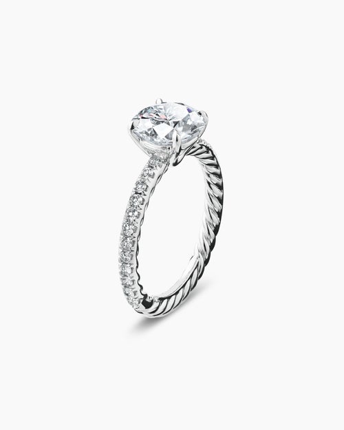 Womens DY Eden Pavé Engagement Ring in Platinum, Round