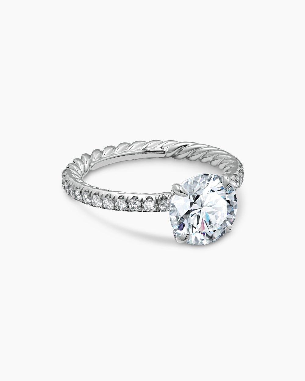 Womens DY Eden Pavé Engagement Ring in Platinum, Round