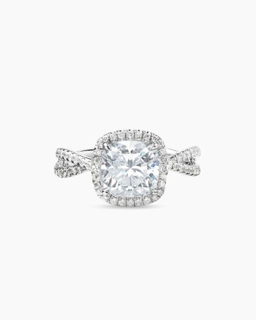 DY Infinity Full Pavé Halo Engagement Ring in Platinum, Cushion