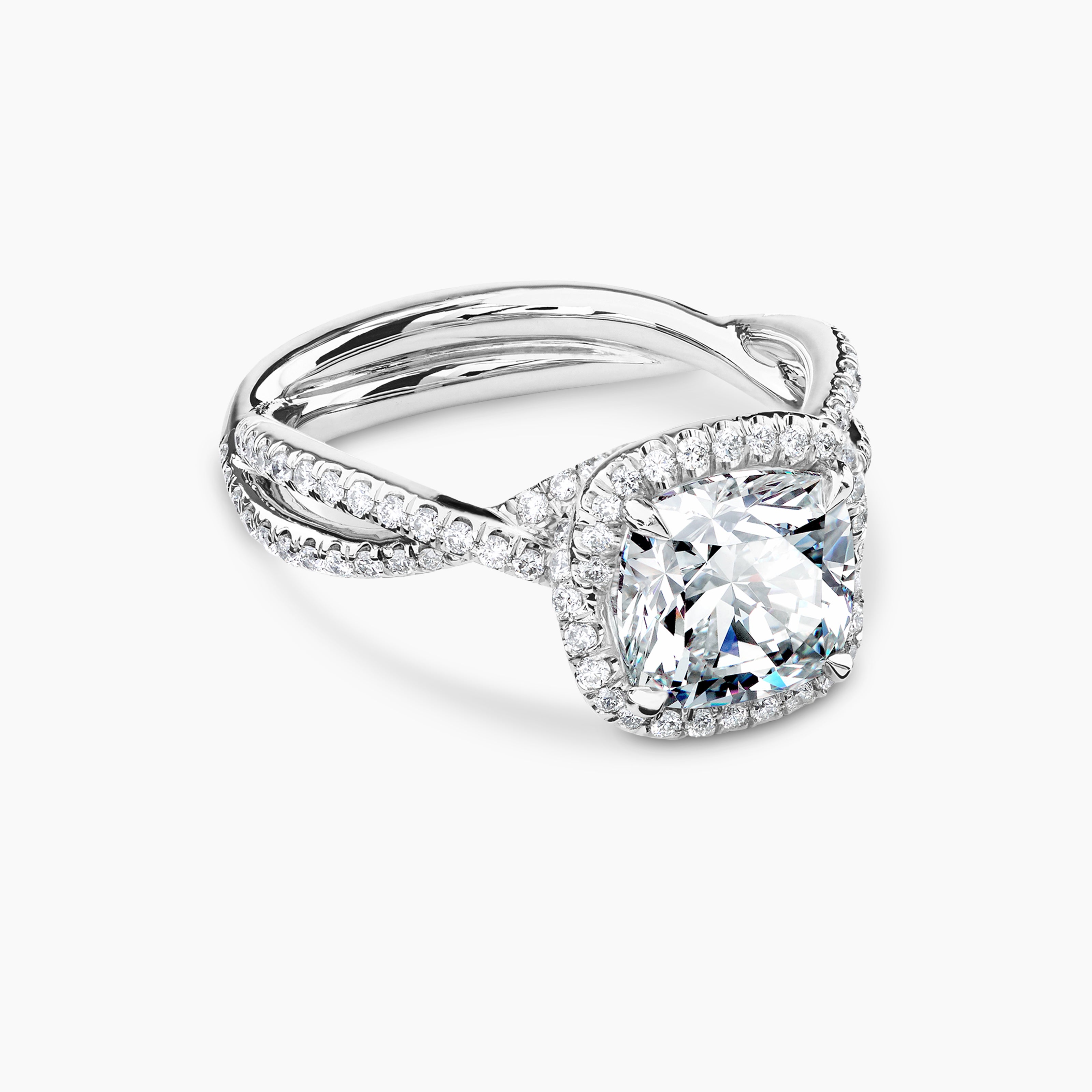 Womens DY Infinity Full Pav&eacute; Halo Engagement Ring in Platinum, Cushion