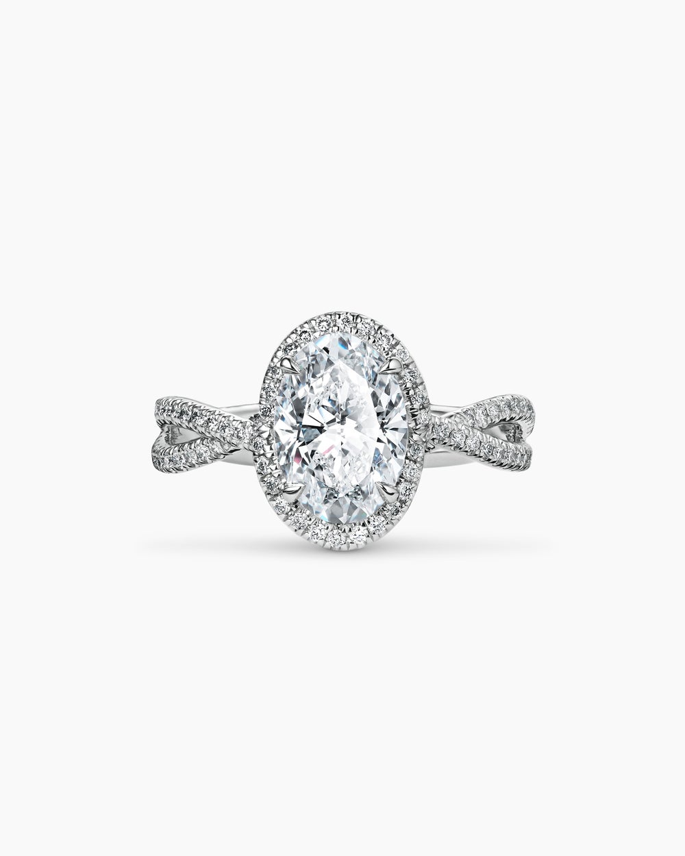 Womens DY Infinity Full Pavé Halo Engagement Ring in Platinum, Oval