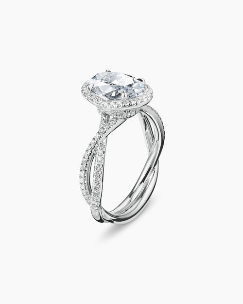 Womens DY Infinity Full Pavé Halo Engagement Ring in Platinum, Oval
