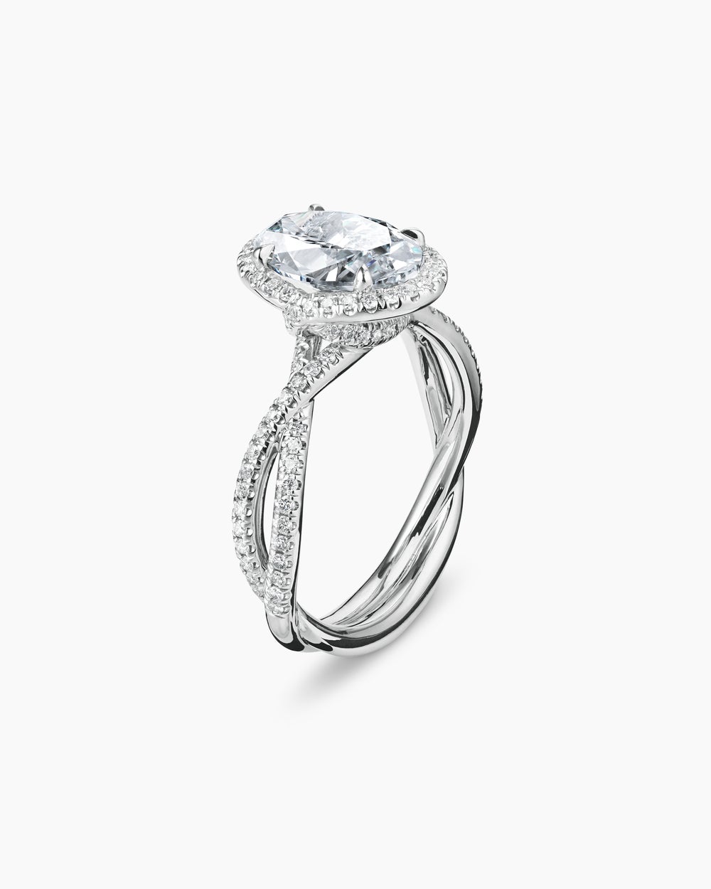 Womens DY Infinity Full Pavé Halo Engagement Ring in Platinum, Oval