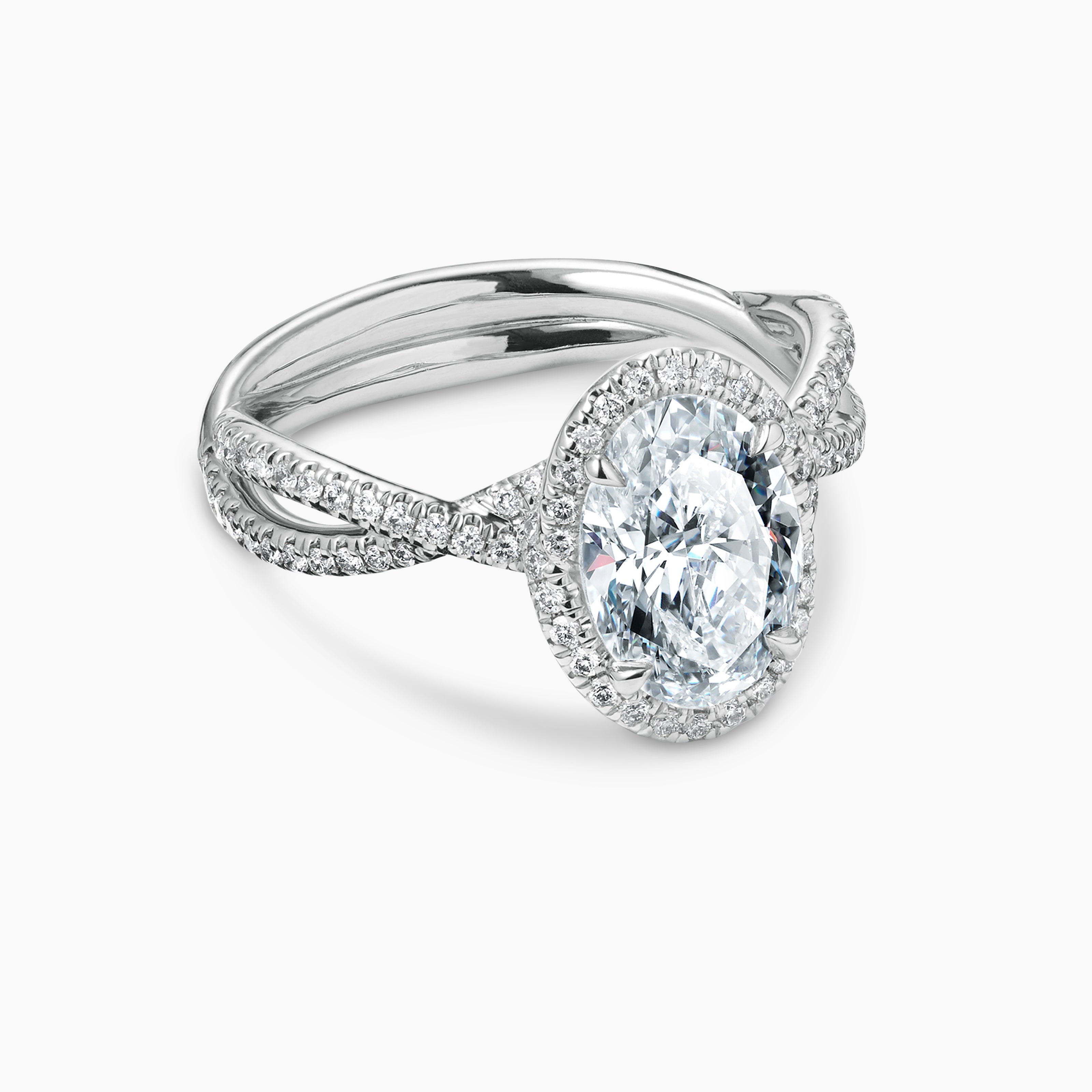 Womens DY Infinity Full Pav&eacute; Halo Engagement Ring in Platinum, Oval