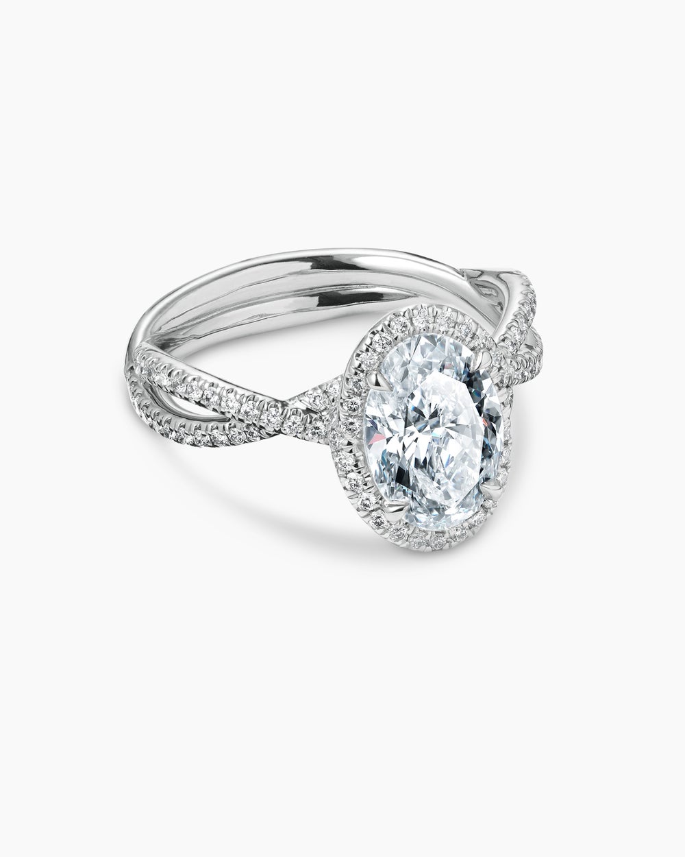 Womens DY Infinity Full Pavé Halo Engagement Ring in Platinum, Oval