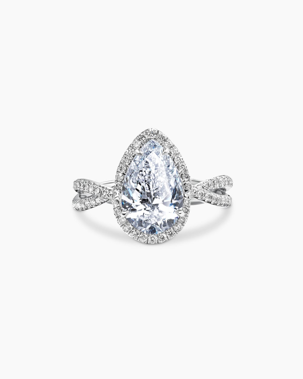 Womens DY Infinity Full Pavé Halo Engagement Ring in Platinum, Pear