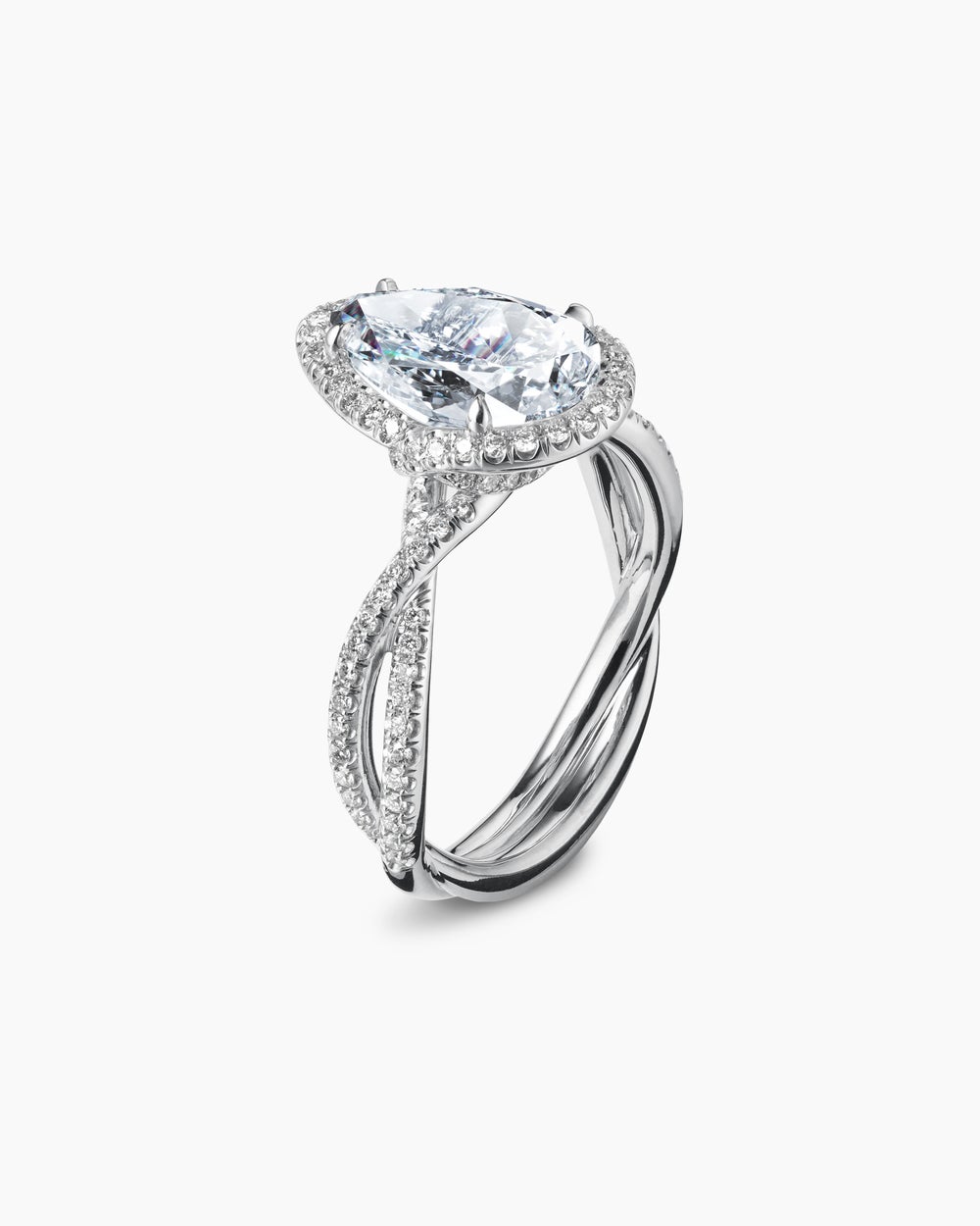 Womens DY Infinity Full Pavé Halo Engagement Ring in Platinum, Pear