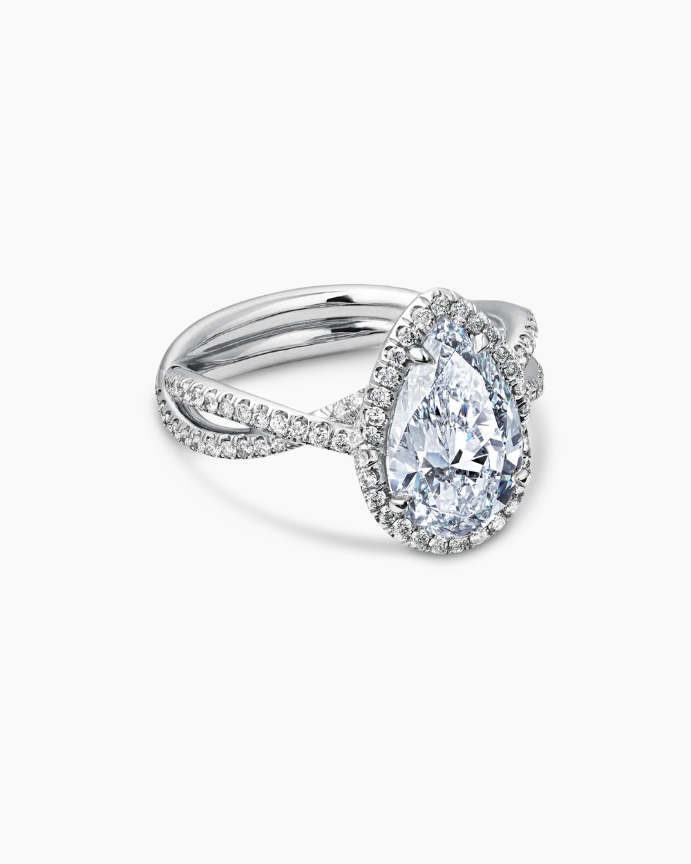 Womens DY Infinity Full Pavé Halo Engagement Ring in Platinum, Pear