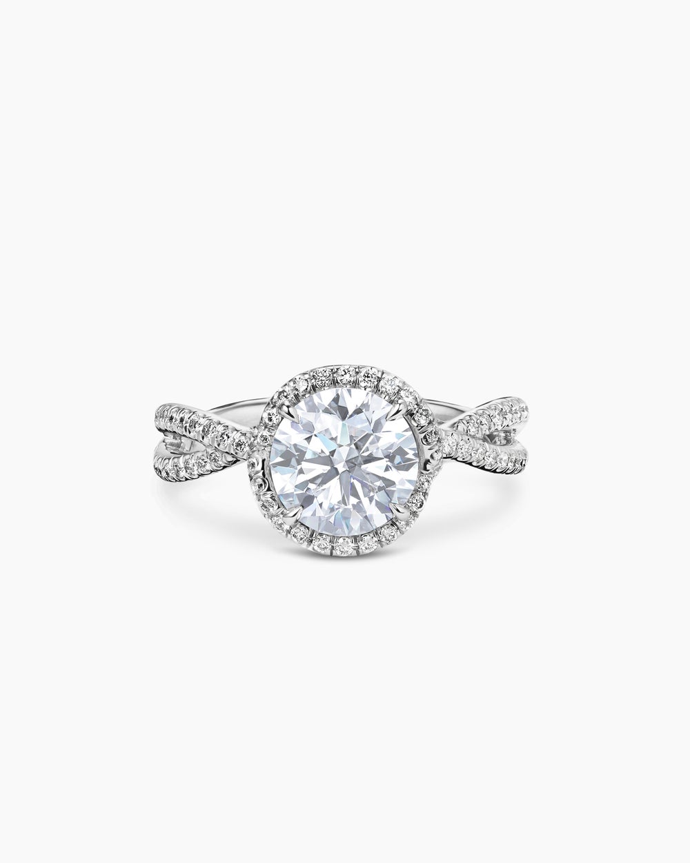 Womens DY Infinity Full Pavé Halo Engagement Ring in Platinum, Round
