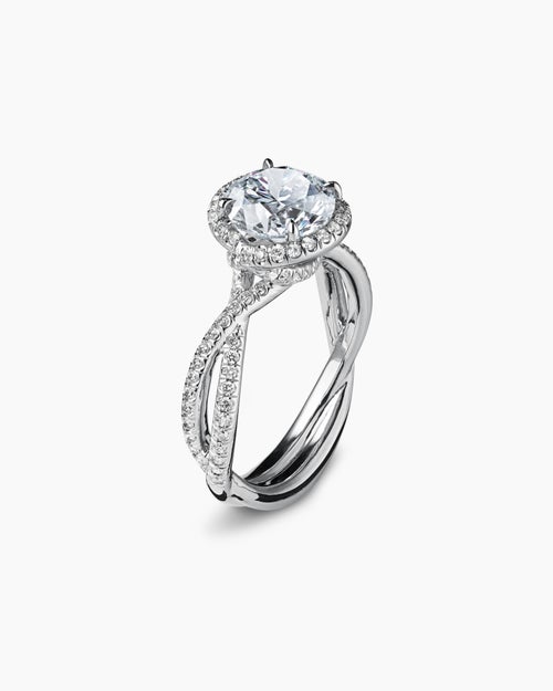 Womens DY Infinity Full Pavé Halo Engagement Ring in Platinum, Round