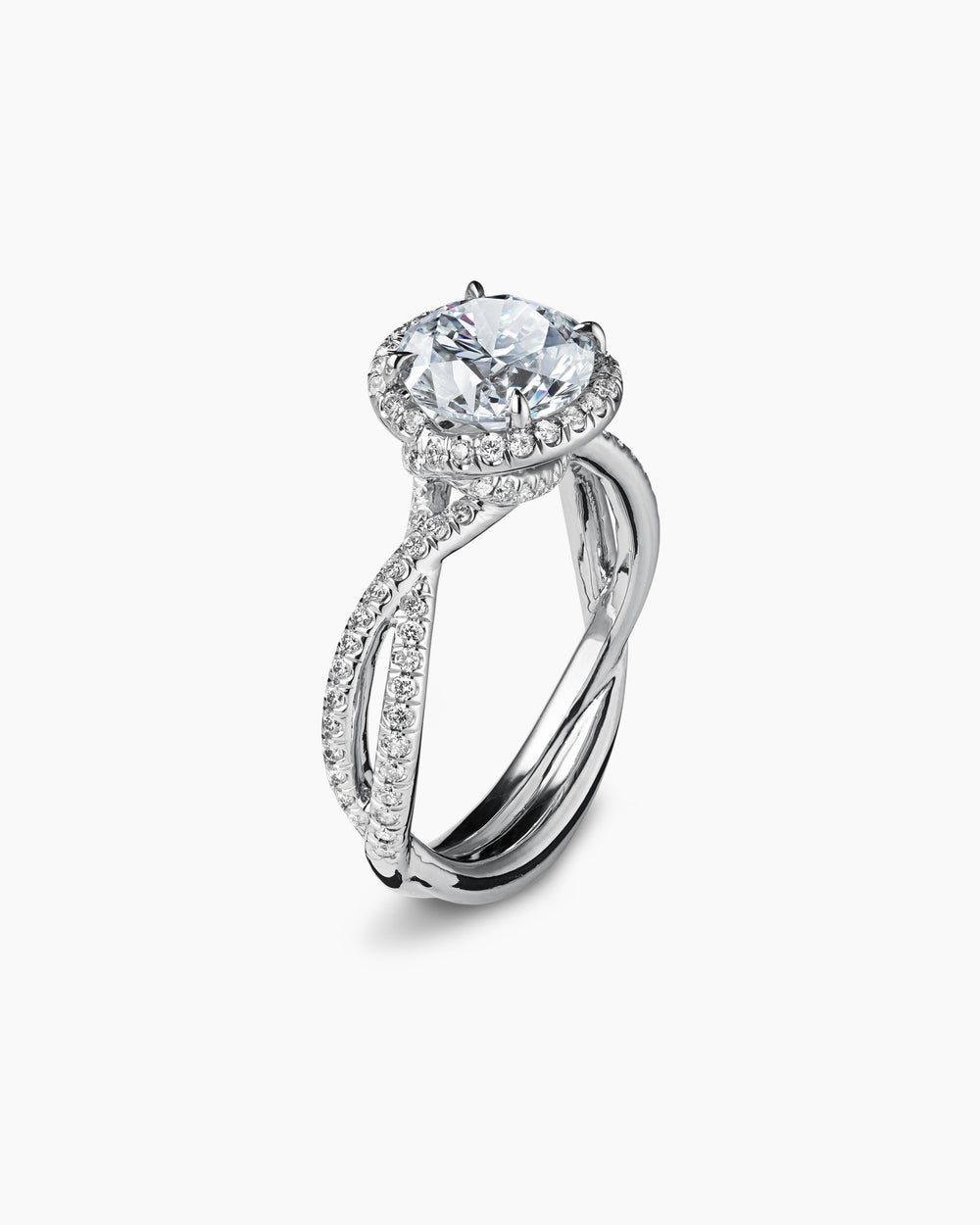 Womens DY Infinity Full Pavé Halo Engagement Ring in Platinum, Round
