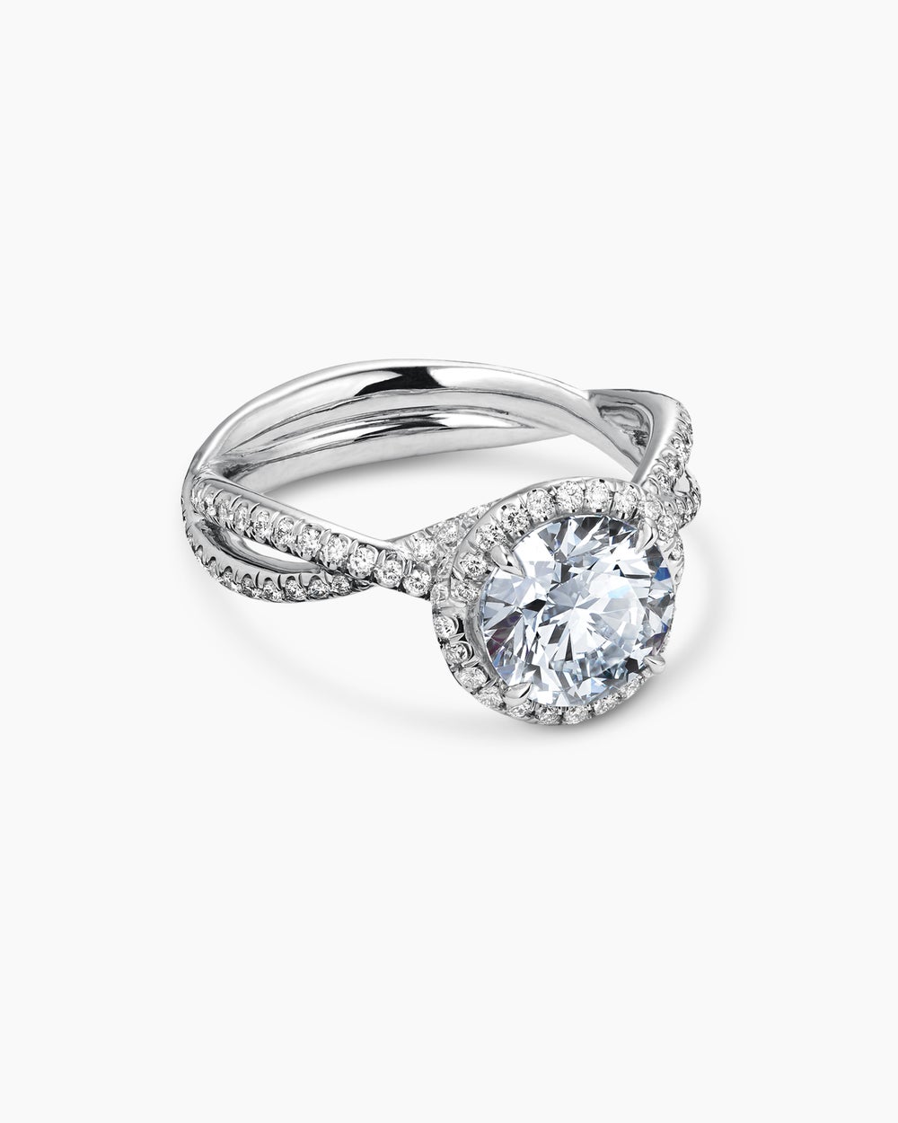 Womens DY Infinity Full Pavé Halo Engagement Ring in Platinum, Round