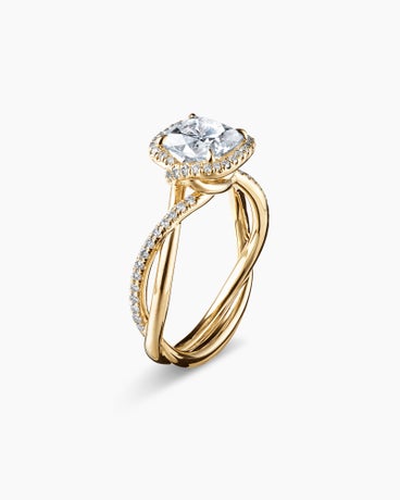 DY Infinity Half Pavé Halo Engagement Ring in 18K Yellow Gold, Cushion