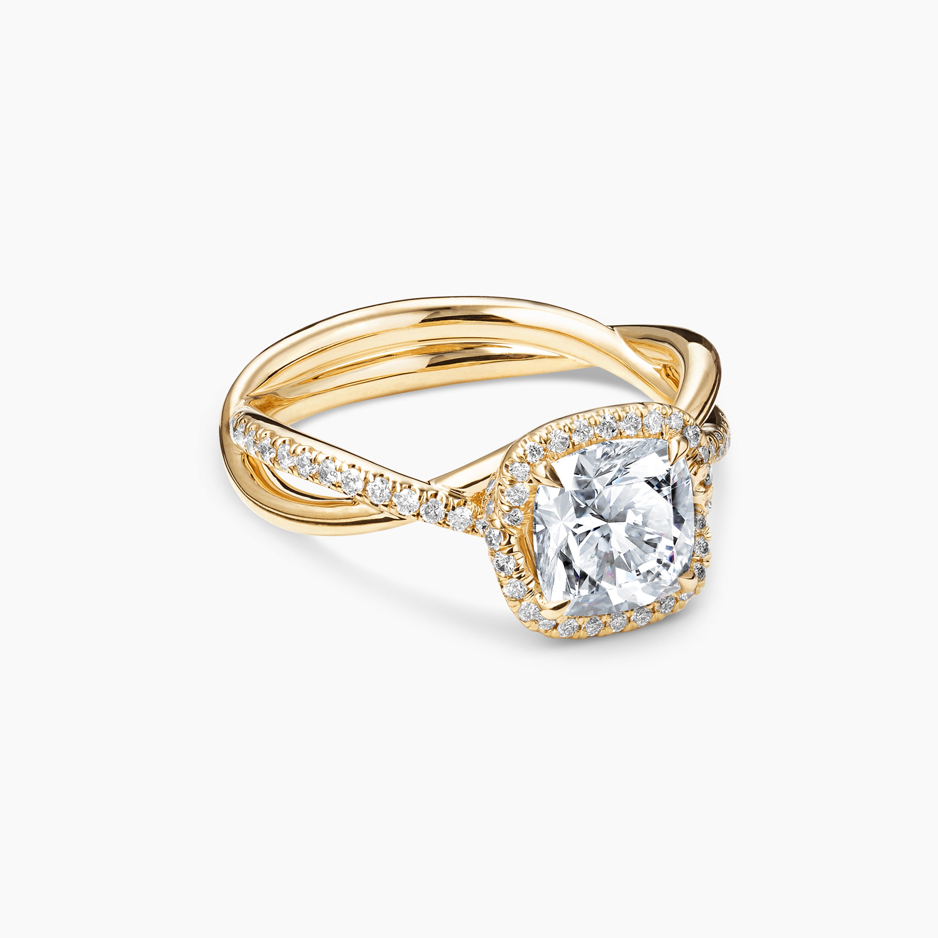 Womens DY Infinity Half Pav&eacute; Halo Engagement Ring in 18K Yellow Gold, Cushion
