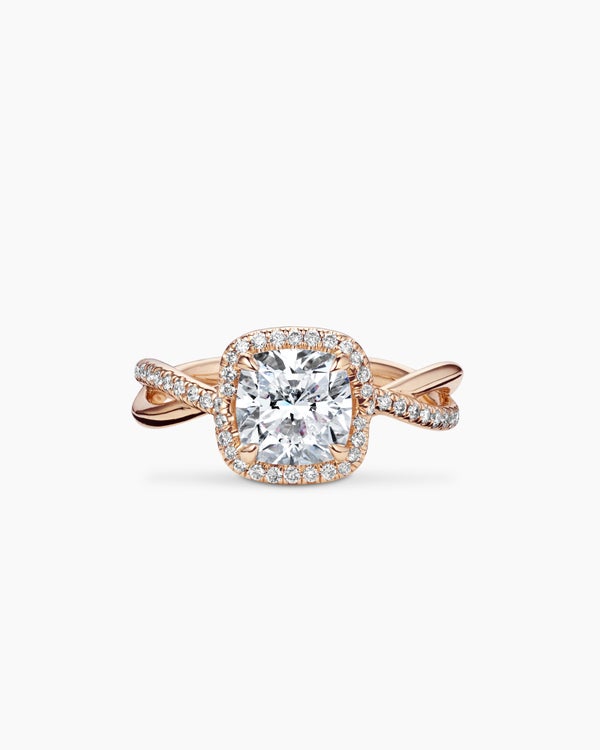 DY Infinity Half Pavé Halo Engagement Ring in 18K Rose Gold, Cushion