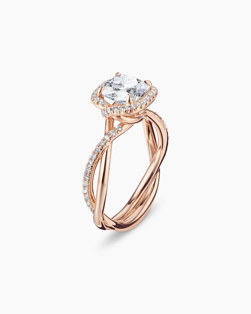 Womens DY Infinity Half Pavé Halo Engagement Ring in 18K Rose Gold, Cushion