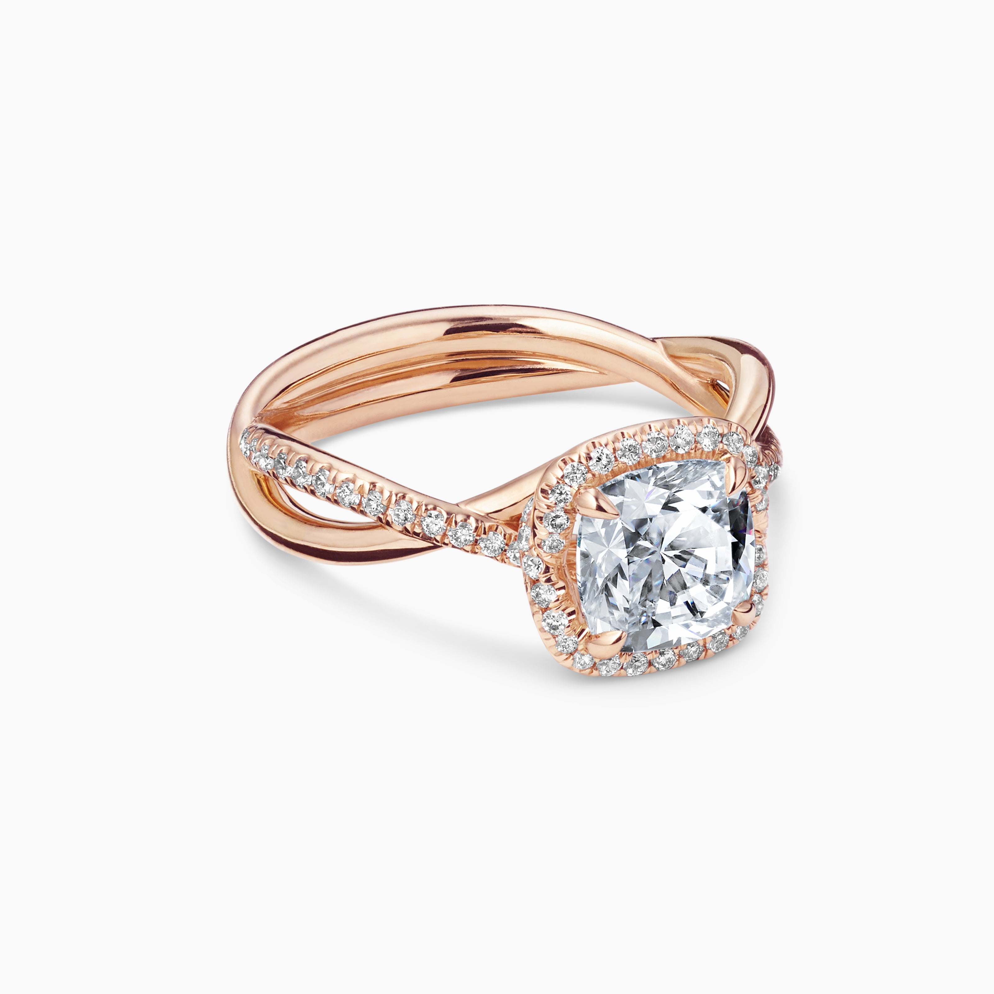Womens DY Infinity Half Pav&eacute; Halo Engagement Ring in 18K Rose Gold, Cushion