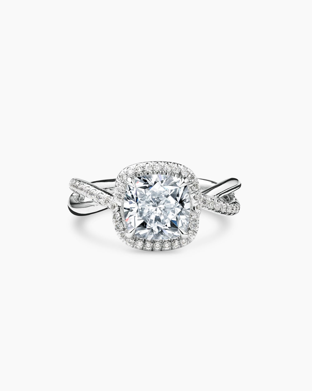 Womens DY Infinity Half Pavé Halo Engagement Ring in Platinum, Cushion