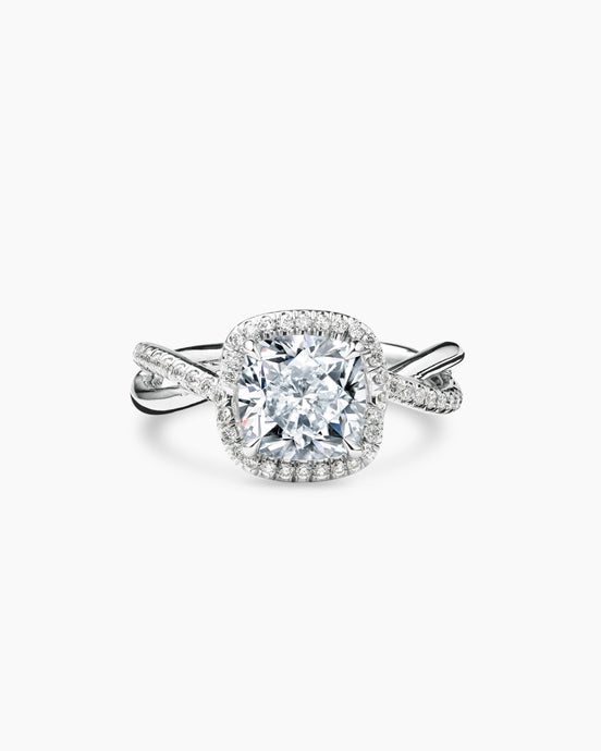 DY Infinity Half Pavé Halo Engagement Ring in Platinum, Cushion Cut