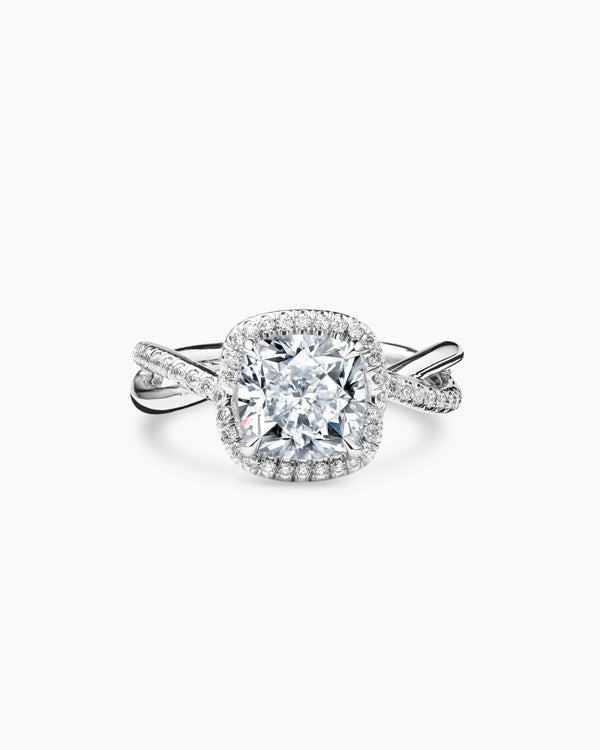 DY Infinity Half Pavé Halo Engagement Ring in Platinum, Cushion