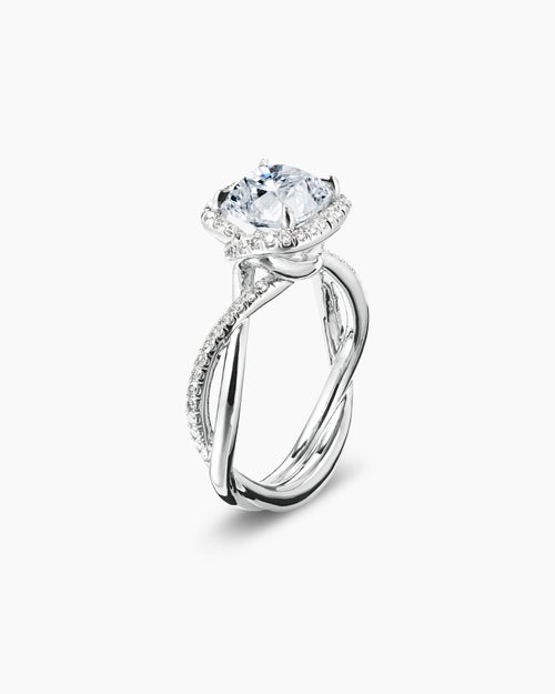 Womens DY Infinity Half Pavé Halo Engagement Ring in Platinum, Cushion