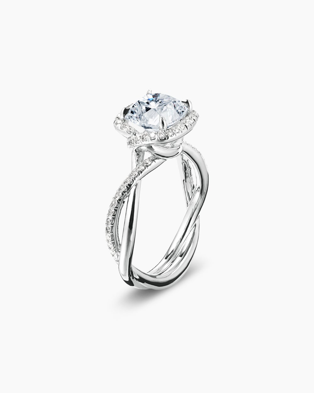 Womens DY Infinity Half Pavé Halo Engagement Ring in Platinum, Cushion