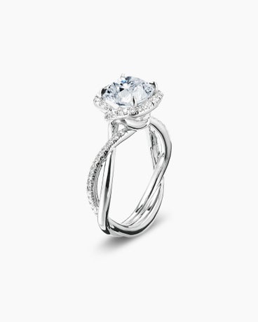 DY Infinity Half Pavé Halo Engagement Ring in Platinum, Cushion