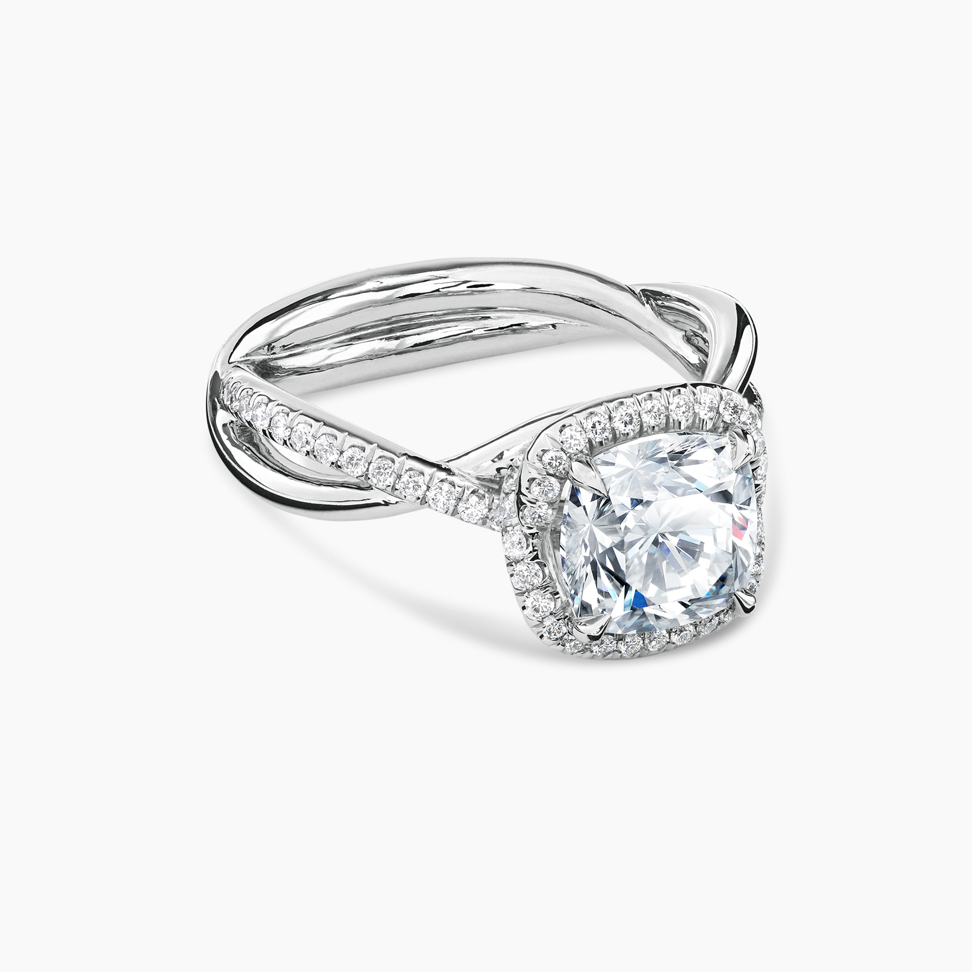 Womens DY Infinity Half Pav&eacute; Halo Engagement Ring in Platinum, Cushion