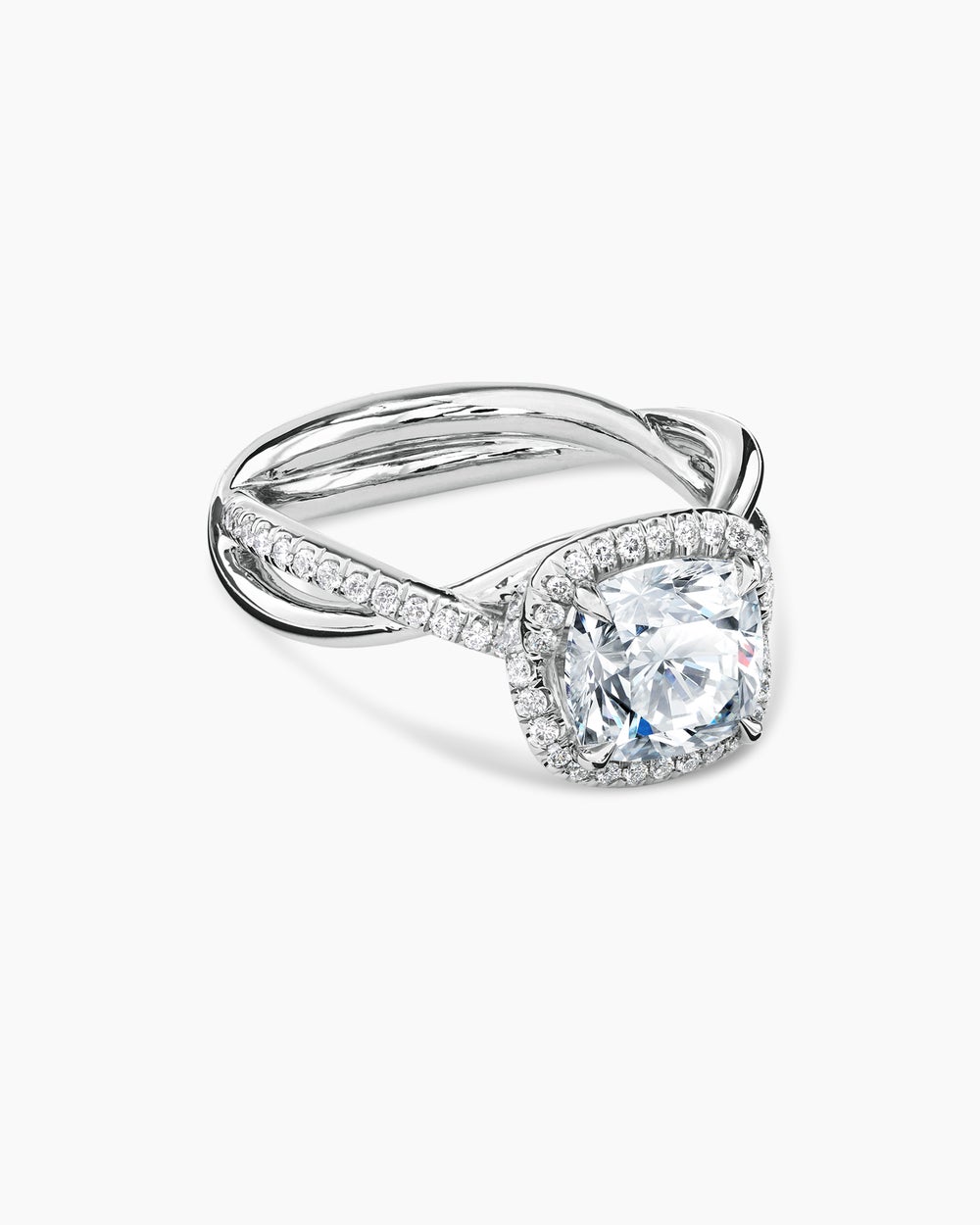 Womens DY Infinity Half Pavé Halo Engagement Ring in Platinum, Cushion