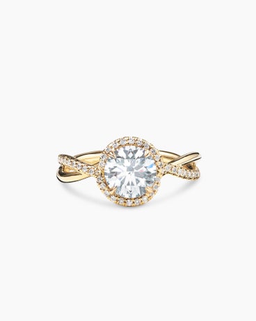 DY Infinity Half Pavé Halo Engagement Ring in 18K Yellow Gold, Round