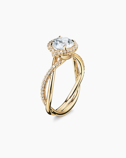 Womens DY Infinity Half Pavé Halo Engagement Ring in 18K Yellow Gold, Round