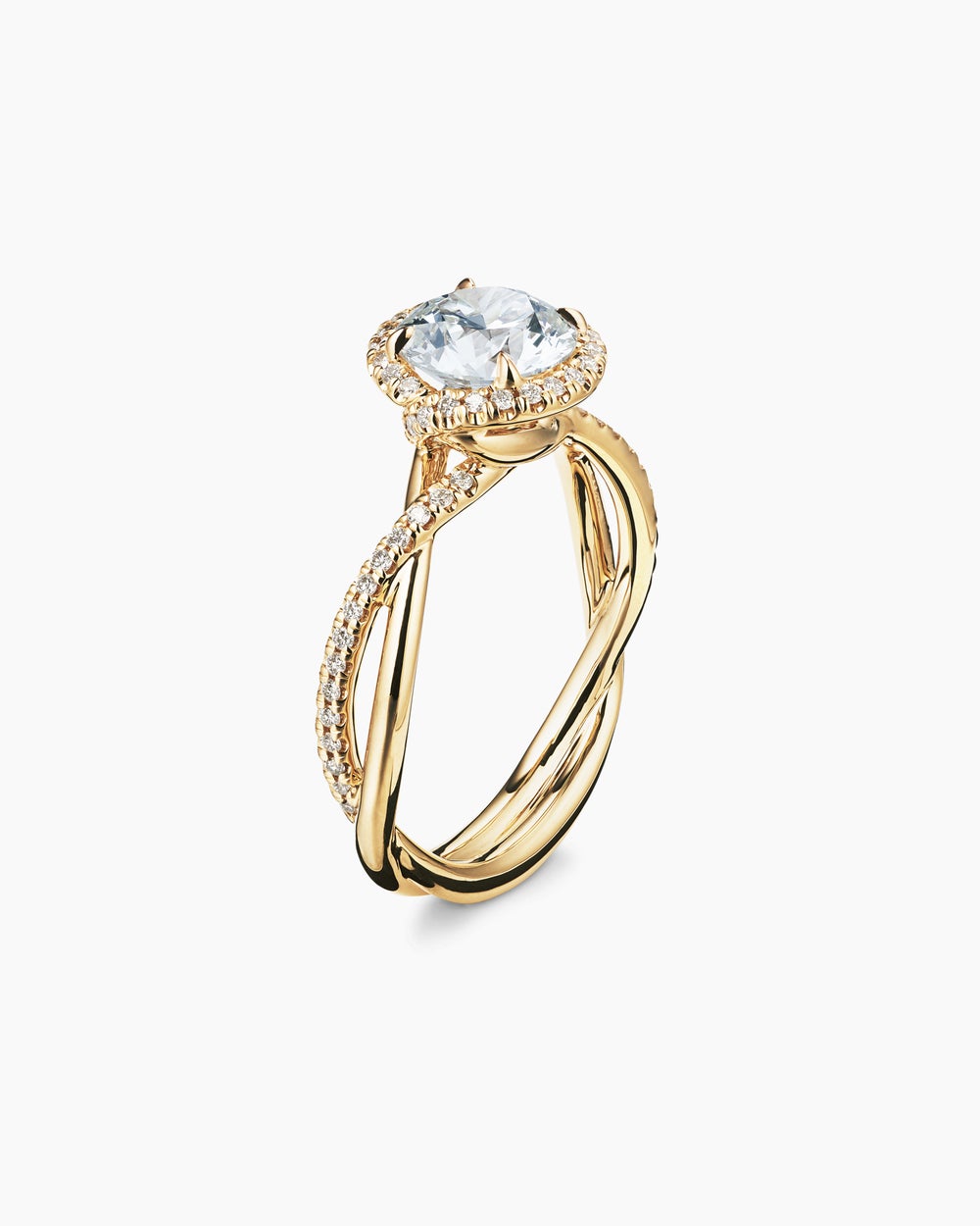 DY Infinity Half Pavé Halo Engagement Ring in 18K Yellow Gold, Round