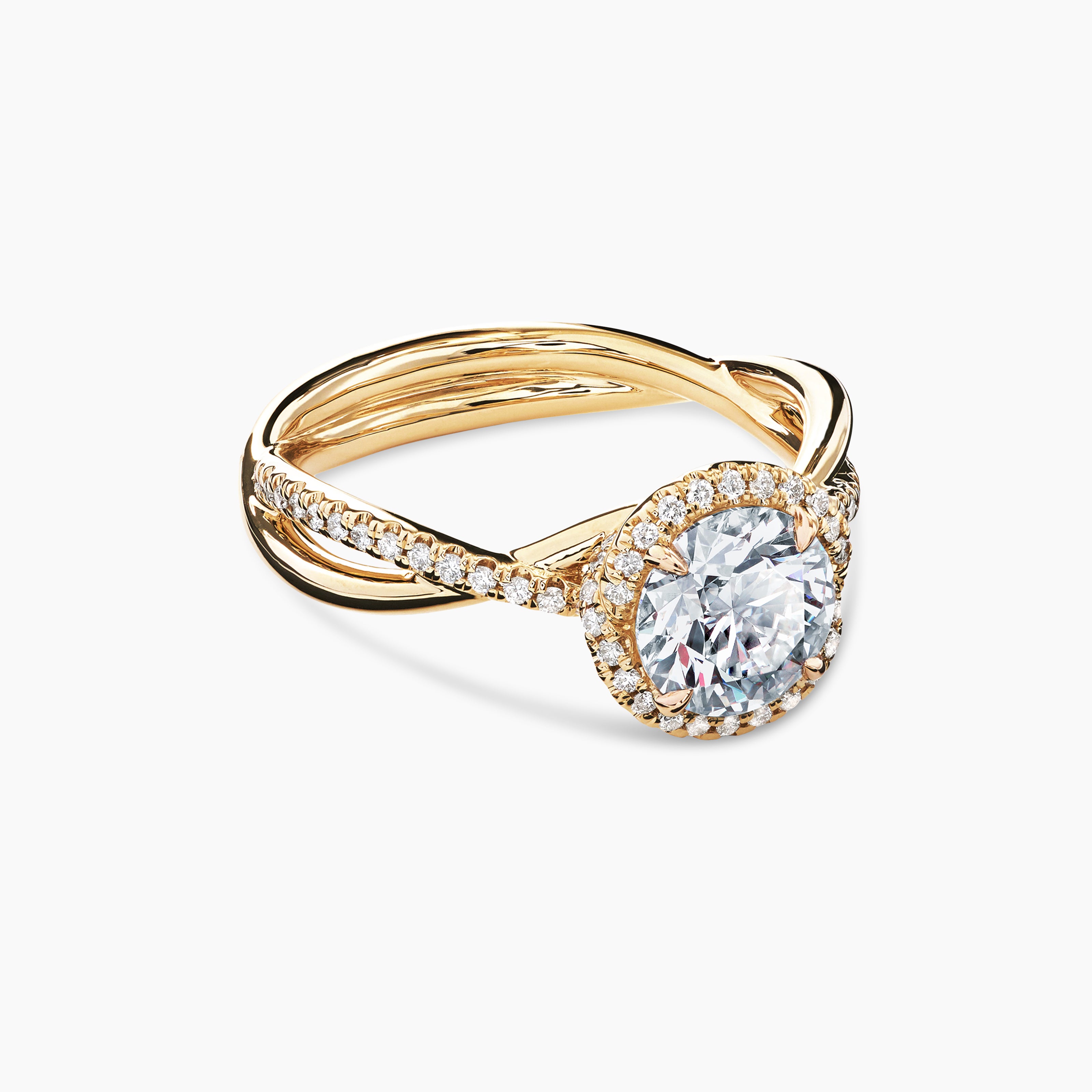 Womens DY Infinity Half Pav&eacute; Halo Engagement Ring in 18K Yellow Gold, Round
