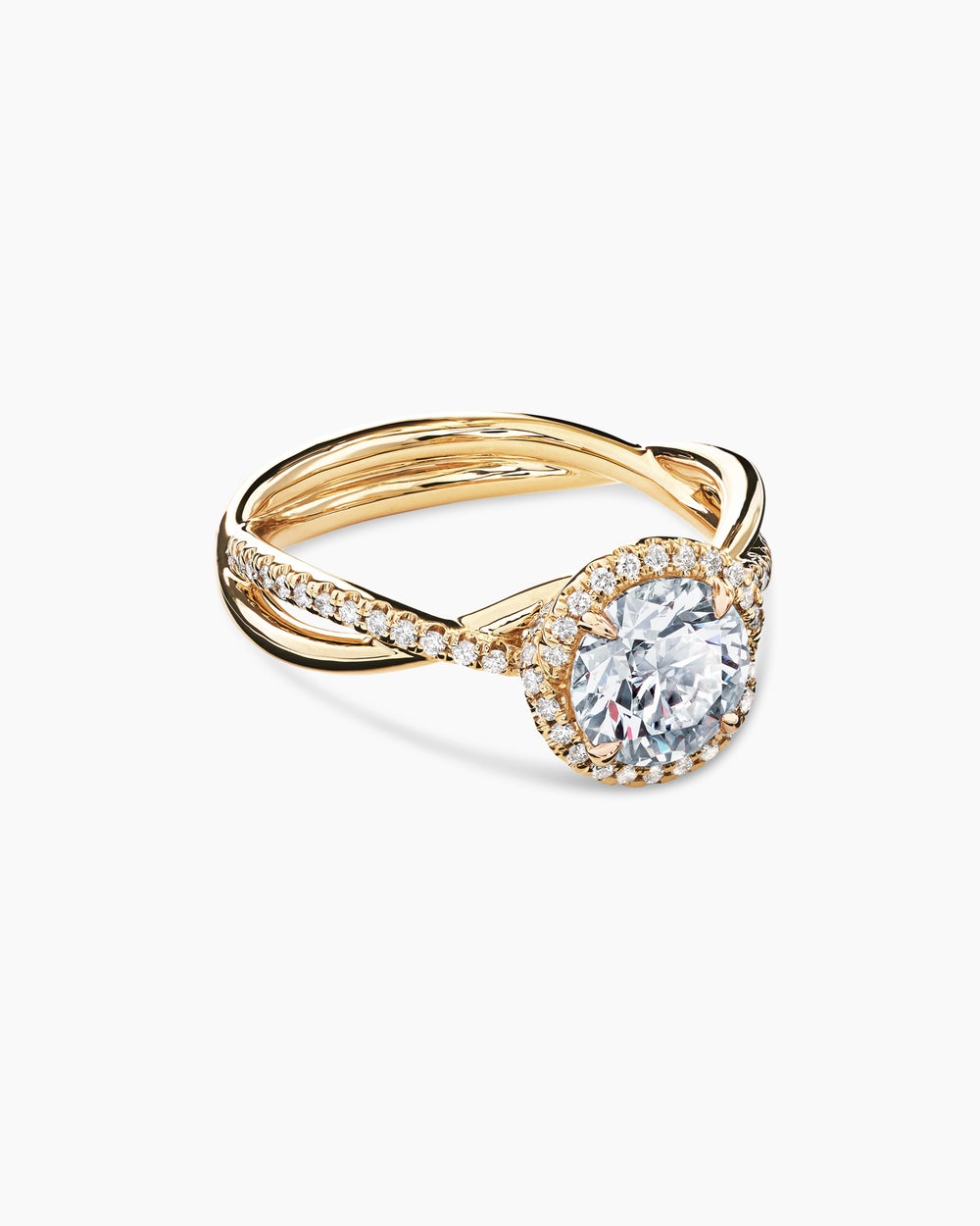 DY Infinity Half Pavé Halo Engagement Ring in 18K Yellow Gold, Round