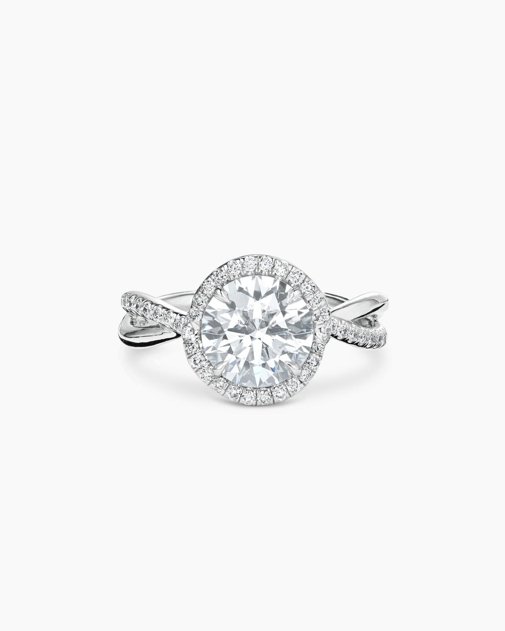 DY Infinity Half Pavé Halo Engagement Ring in Platinum, Round