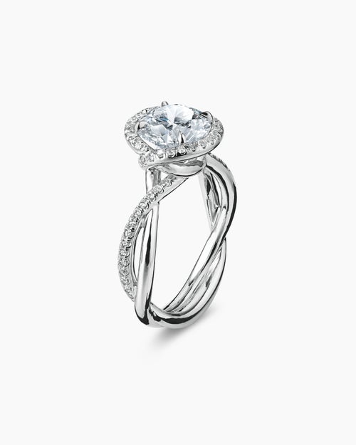 Womens DY Infinity Half Pavé Halo Engagement Ring in Platinum, Round