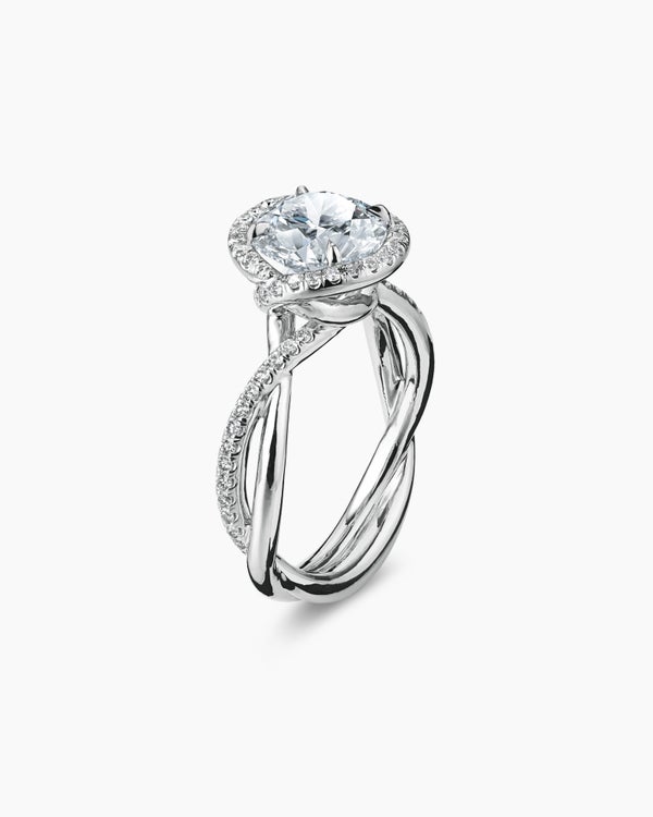 DY Infinity Half Pavé Halo Engagement Ring in Platinum, Round