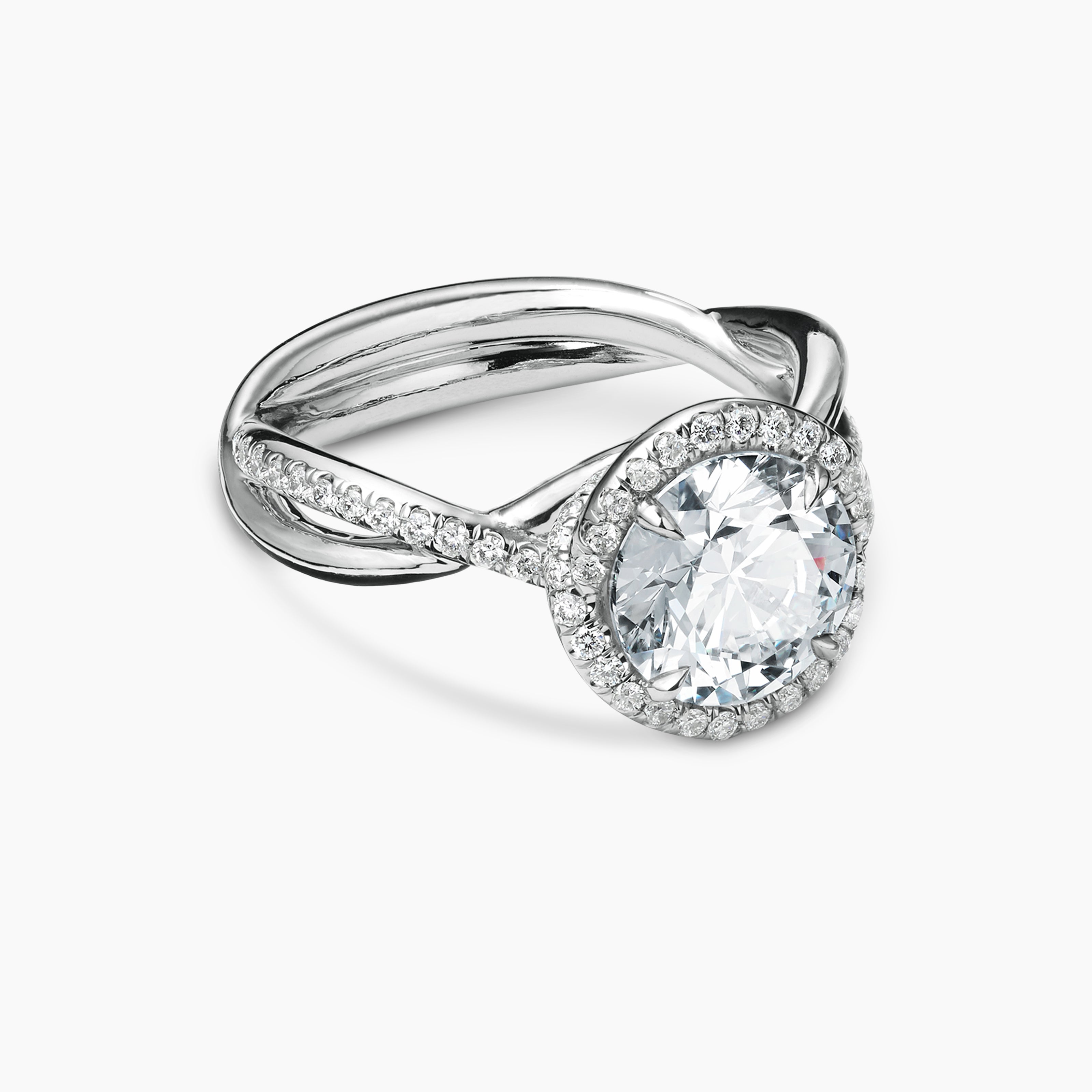 Womens DY Infinity Half Pav&eacute; Halo Engagement Ring in Platinum, Round