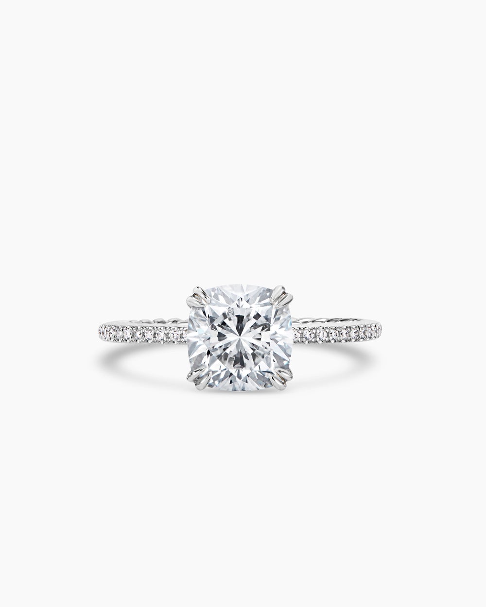 Womens DY Eden Pavé Engagement Ring in Platinum, Cushion