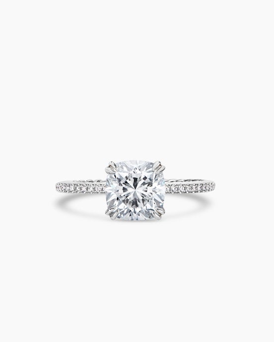 DY Eden Pavé Engagement Ring in Platinum, Cushion Cut