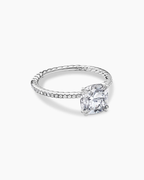 DY Eden Pavé Engagement Ring in Platinum, Cushion Cut