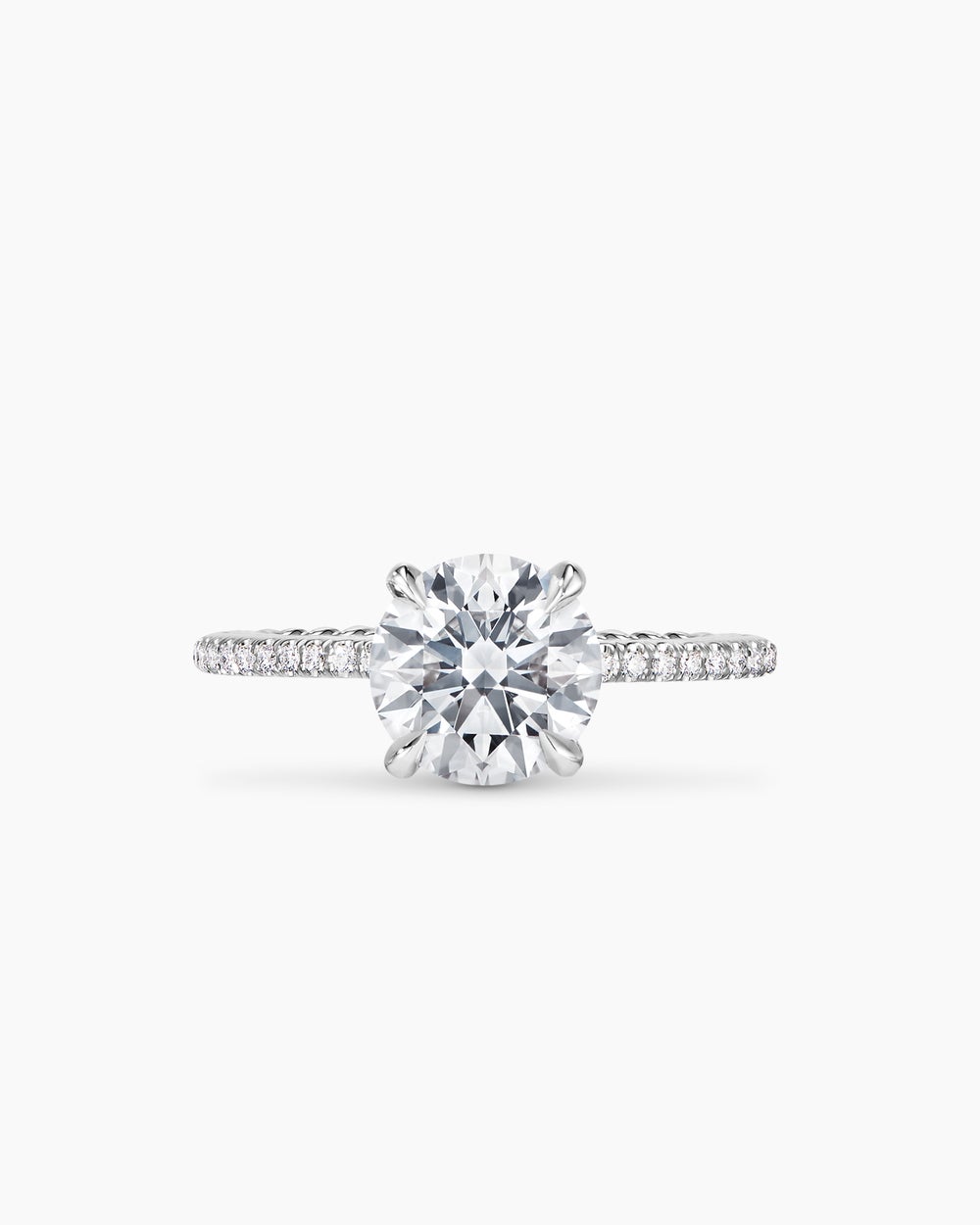 Womens DY Eden Pavé Engagement Ring in Platinum, Round
